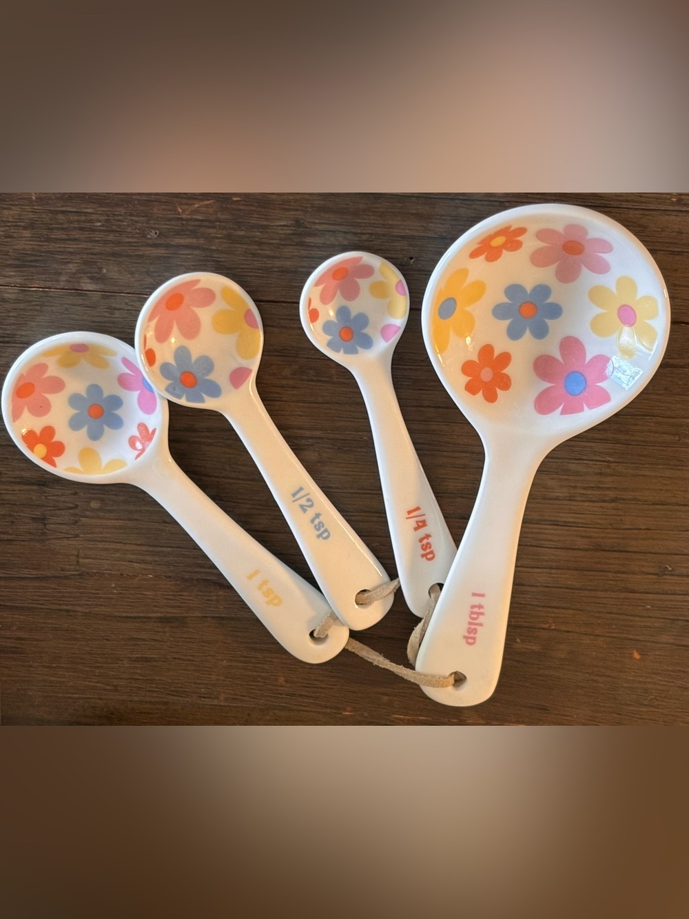 Floral Ceramic Measuring Spoon Set - Pastel Flower Design